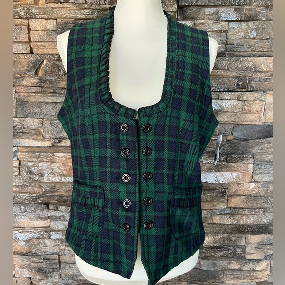 Ambition Green and Black Plaid Vest - Picture 1 of 15
